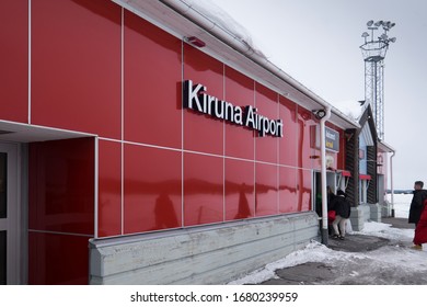 KIRUNA, SWEDEN - MARCH 15 2020: View of Kiruna Airport building in Kiruna, Lapland in Sweden in winter