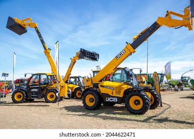 Kirwee, Canterbury, New Zealand, March 26 2021: A stand displaying JCB machinery at the South Island Agricultural Field Days event