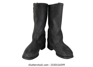 Kirza Boots. Boots Made From Artificial Leather. Archaic ?ombat Boots And Part Of Service Dress Uniform In Russia And Soviet Union Army For Soldiers.
