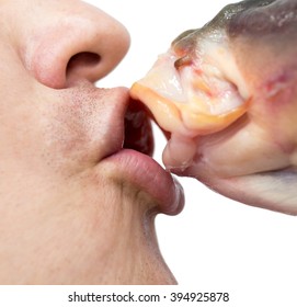 kiss a fish on a white background