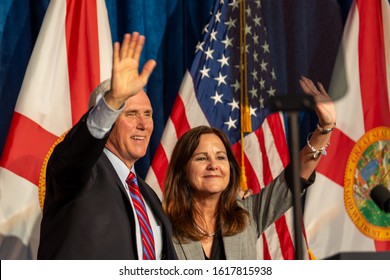 Kissimmee, Florida/USA - January 16, 2020: Latinos For Trump Event With Vice President Mike Pence And Second Lady Karen Pence At Nacion De Fe. President Rally Campaign 2020.