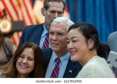 Kissimmee, Florida/USA - January 16, 2020: Latinos For Trump Event With Vice President Mike Pence And Second Lady Karen Pence At Nacion De Fe. President Rally Campaign 2020.