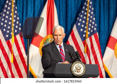 Kissimmee, Florida/USA - January 16, 2020: Latinos For Trump Event With Vice President Mike Pence And Second Lady Karen Pence At Nacion De Fe. President Rally Campaign 2020.