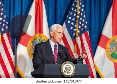 Kissimmee, Florida/USA - January 16, 2020: Latinos For Trump Event With Vice President Mike Pence And Second Lady Karen Pence At Nacion De Fe. President Rally Campaign 2020.