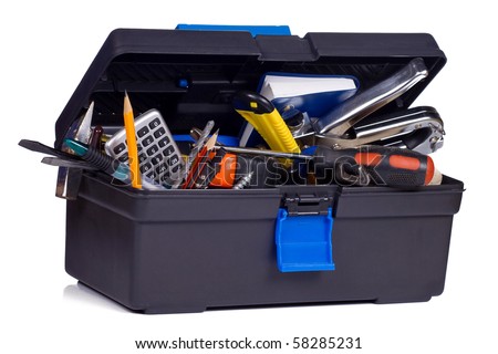 kit of tools in black box