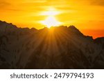 The Kitakama Ridge of Mount Yari in the Northern Alps at sunset in Japan