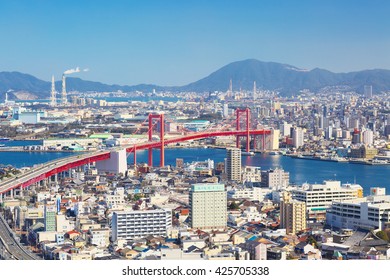 KITAKYUSYU, JAPAN - FEB 10: View of Kitakyusyu City with Wakato Bridge on Feb 10, 2016 in Kitakyushu, Japan. With 960,000 inhabitants Kitakyushu is the second largest city in Kyusyu.