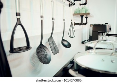Kitchen accessories, dishes. Modern kitchen interior