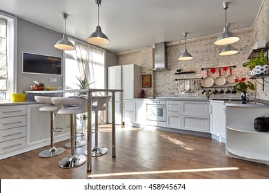 kitchen with appliances and a beautiful interior - Shutterstock ID 458945674