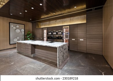 Kitchen area with marble floor of a show room
