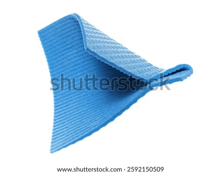 Kitchen blue sponge napkin for dusting, wipes for cleaning in fly, isolated on white	