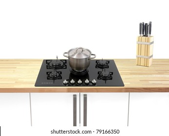 A  Kitchen Cooktop On A Kitchen Bench