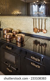 Kitchen Copper Saucepan In Stove