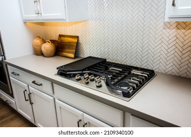 Kitchen Counter Top With Back Splash, Gas Cook Top And Decorator Items