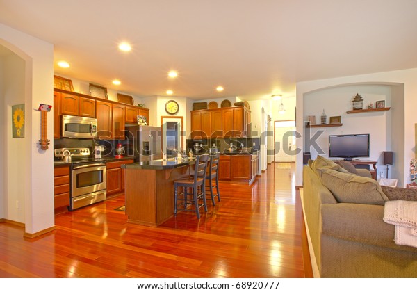 Kitchen Dark Golden Cherry Cabinets Matching Stock Photo Edit Now