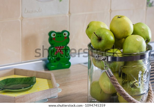 Kitchen Decor Elements Green Apples Stock Photo Edit Now 1094745359