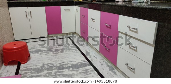 Kitchen Design Pink White Color Stock Photo Edit Now 1495518878