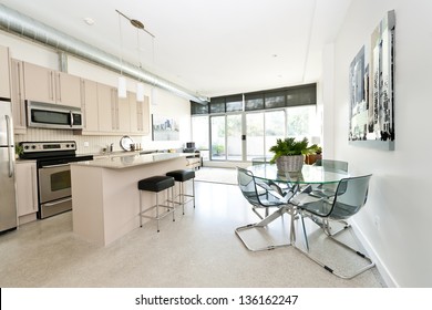 Kitchen, dining and living room of apartment