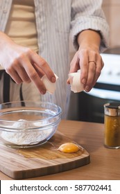 Kitchen Disaster, Bad Cooking : Woman Hands And Spilled Egg