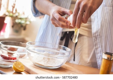 Kitchen Disaster, Bad Cooking : Woman Hands And Spilled Egg