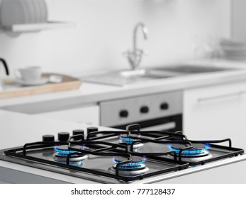 kitchen gas cooker with burning fire propane gas - Shutterstock ID 777128437