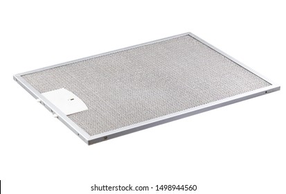 Kitchen hood filter on a white background. Contaminated kitchen exhaust filter.
