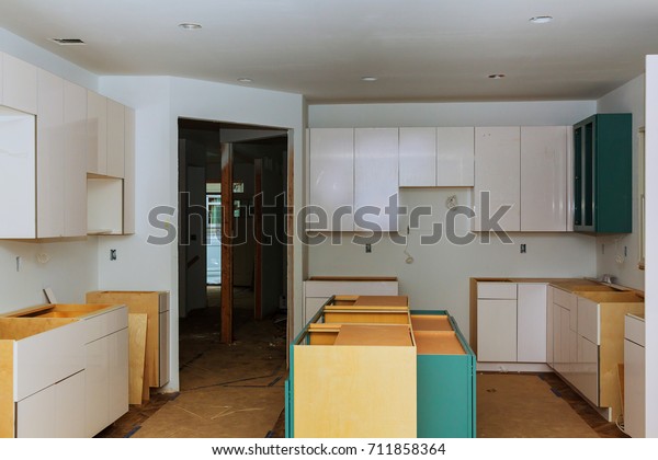 Kitchen Installation Kitchen Cabinet Blind Corner Stock Photo