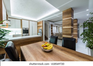 Kitchen interior and dining table