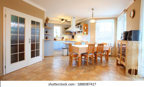 Kitchen Interior In Family House. Residential Architecture On Bohemian Countryside. Housing For The Middle Class.