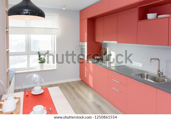 Kitchen Interior Light Colors Scandinavian Style Stockfoto