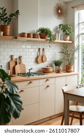 Kitchen interior minimal style background behind the bokeh golden sunshine