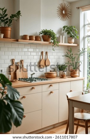 Kitchen interior minimal style background behind the bokeh golden sunshine