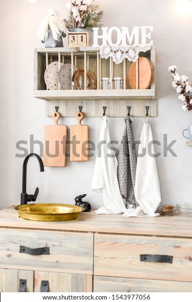 \
kitchen interior, sink kitchen towels and\
dishes in the\
interior