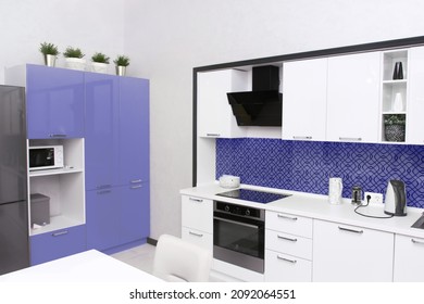 Kitchen interior in violet color, very peri