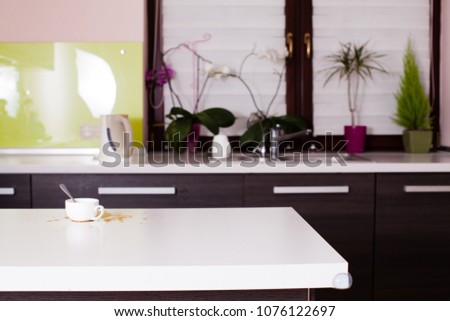 Kitchen interior with white tabletop