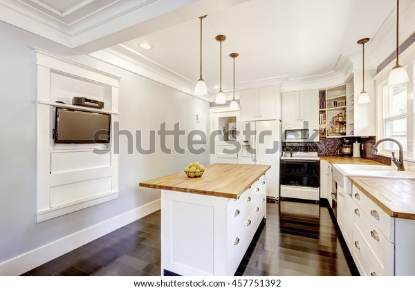 Kitchen Interior White Tones Hardwood Counter Royalty Free Stock