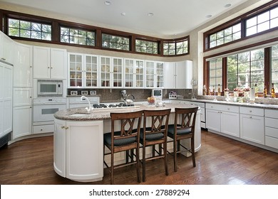 Kitchen With Island And Glass Cabinets