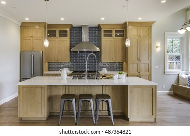 Kitchen Island With Subway Tile And Modern Touches 