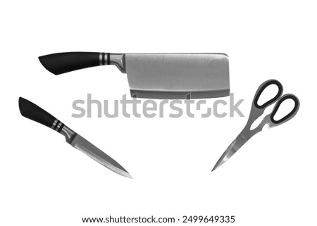 kitchen knife and scissors set, kitchen knife ax with a knife and scissors on a white background