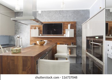 Kitchen In Luxury Home With Large Center Island