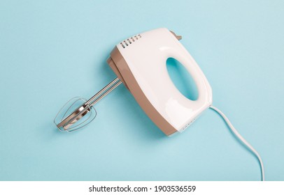 Kitchen Mixer Single. Electric Mixer On Blue Background. Clean New Blender Isolated, Top View