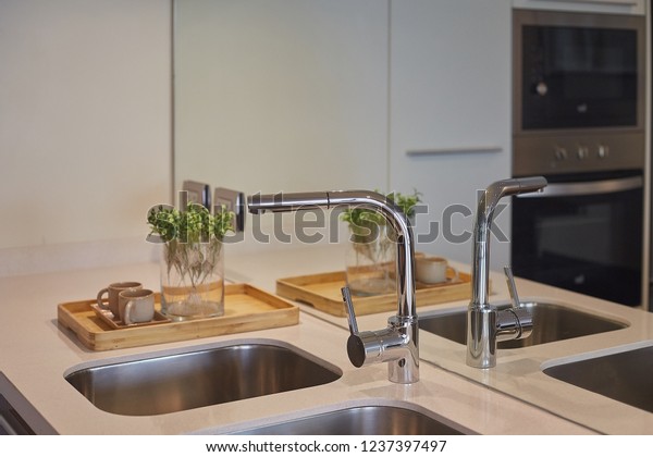 Kitchen Modern Contemporary Style Oven Refrigerator Stock Photo