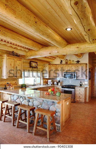 Kitchen Modern Log Cabin Stock Photo Edit Now 90401308