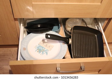 Kitchen Pan Drawer Full,of Mixed Kitchen Items