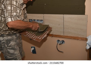 Kitchen Reconstruction And New Tiles As Wall Tiling