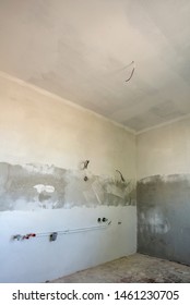 Kitchen Reconstruction. New Wall Plaster And Plumbing