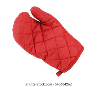 Kitchen red potholder in the form of gloves isolated on white background