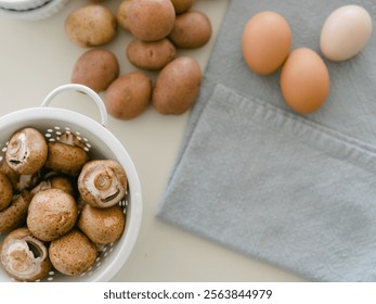 Kitchen scene with fruits and vegetables basic cooking