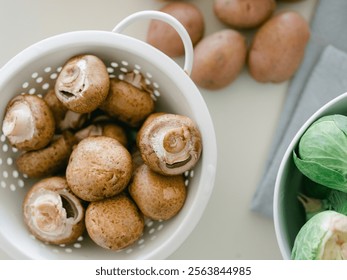 Kitchen scene with fruits and vegetables basic cooking