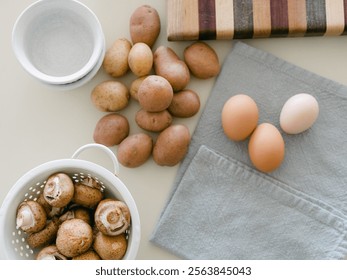 Kitchen scene with fruits and vegetables basic cooking